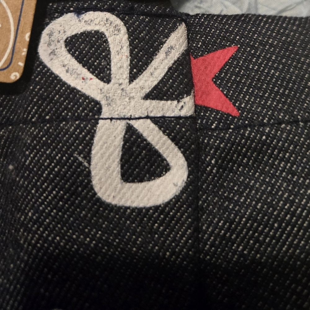 Denim Tote Bag with Red and White Bow Patterns NWT - Picture 9 of 12